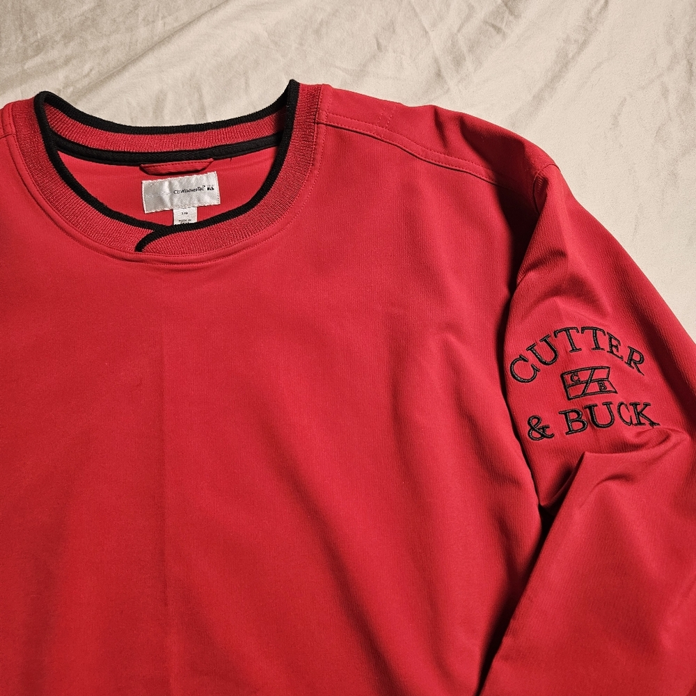 Cutter & Buck Mens L WeatherTec Red‎ Pullover Golf Windbreaker Jacket Wind Shirt - Picture 2 of 10
